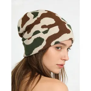 Women Men Print Beanie Hats Winter Knitted Warm Hat with Cow Leopard and Giraffe Prints Funny Gifts for Animal Lovers