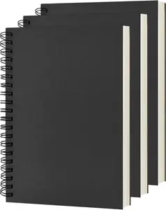 Blank Spiral Notebook, 3-Pack, Soft Cover, Sketch Book, 100 Pages / 50 Sheets, 7.5 inch x 5.1 inch, 100GSM, (Black) journal