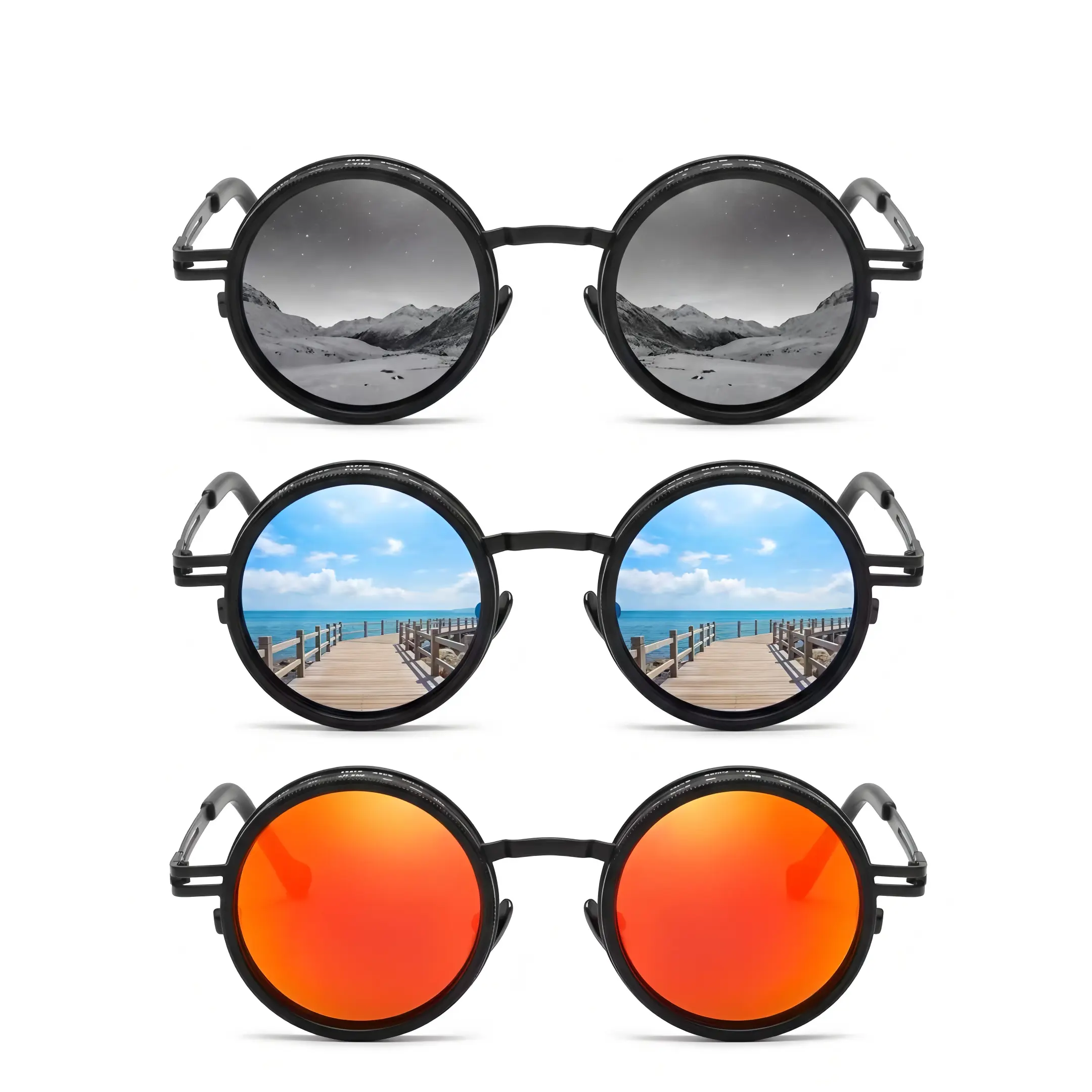 Unisex Black Polarized Fashion Round Sunglasses - Lightweight Metal Alloy Frame, Adjustable Fit, for Women Men Vacation Outfits, Black Polarized Sunglasses, Fashion Sunglasses