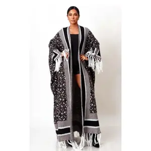 Grand Entrance - Multi Print Floor Length Kimono-Inspired Kaftan W/Fringe
