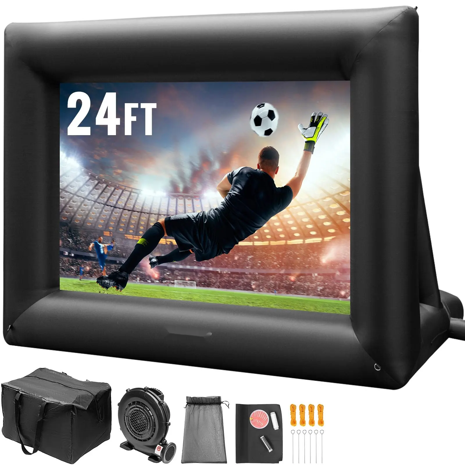 Inflatable Movie Screen 24Ft (288-Inch) Outdoor Projection Screen With Front And Rear Projection Support, 360W Air Blower Included, Oxford Fabric Blow-Up Screen For Backyard Movies And Outdoor Events