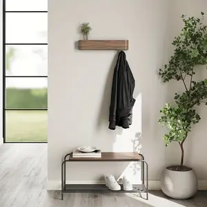 1pc Wall-Mounted Coat Rack, 4 Colors Available, Modern Design with Hidden Wall Hooks. Solid Wood Material, Wood Panel Style for Stylish Home Decor. Sleek Wooden Finish, Durable Wood Construction, Wall-Mounted Coat Hanger.