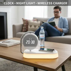 Smart Alarm Clock with built-in wireless charging and a soft night light. Features 15W fast charging, dimmable glow, and clear display. The space-saving 3-in-1 design  for modern bedrooms or home offices.#Mother's Day Gift