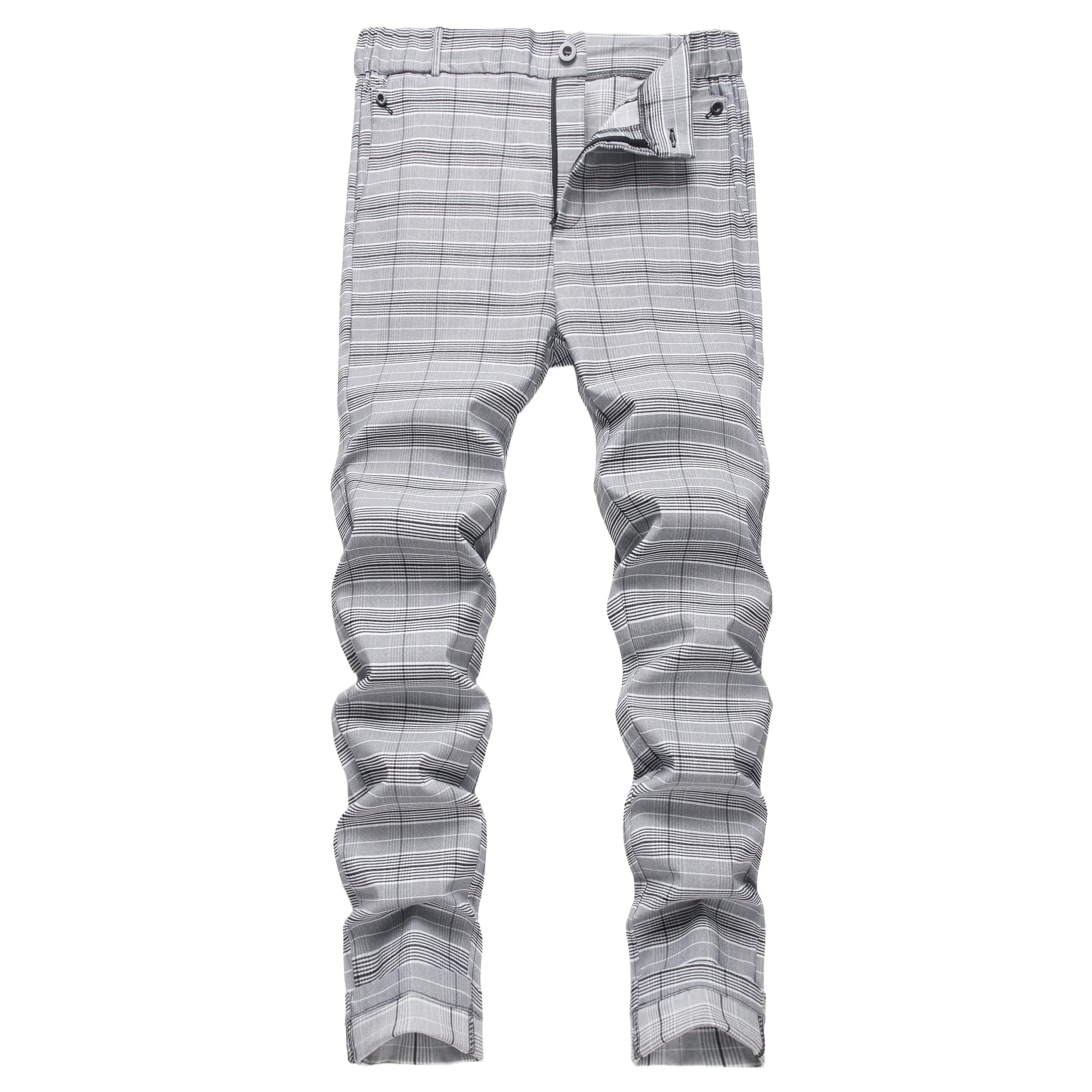 JUNBAOSS Men's Slim Fit Stretch Dress Pants Plaid Skinny Pants for Men, Straight Leg Fashion Comfort Flex Waist Pants, Men's Casual Business Golf Dress Chinos Pants