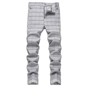 JUNBAOSS Men's Slim Fit Stretch Dress Pants Plaid Skinny Pants for Men, Straight Leg Fashion Comfort Flex Waist Pants, Men's Casual Business Golf Dress Chinos Pants summerwins