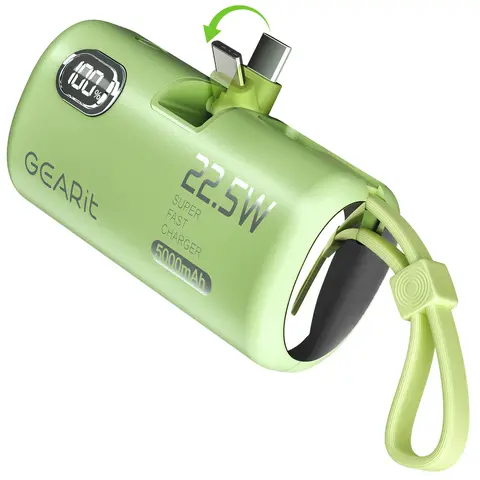 GEARit Lifestyle Series 5000mAh Compact Portable Charger - Batteries Built-in Power Bank, 3 Ports, USB-C & Lightning Connectors, Kickstand Mode, Multi-Device Charging Solutions, Charger for iPhone 16 Pro Max EDC Devices