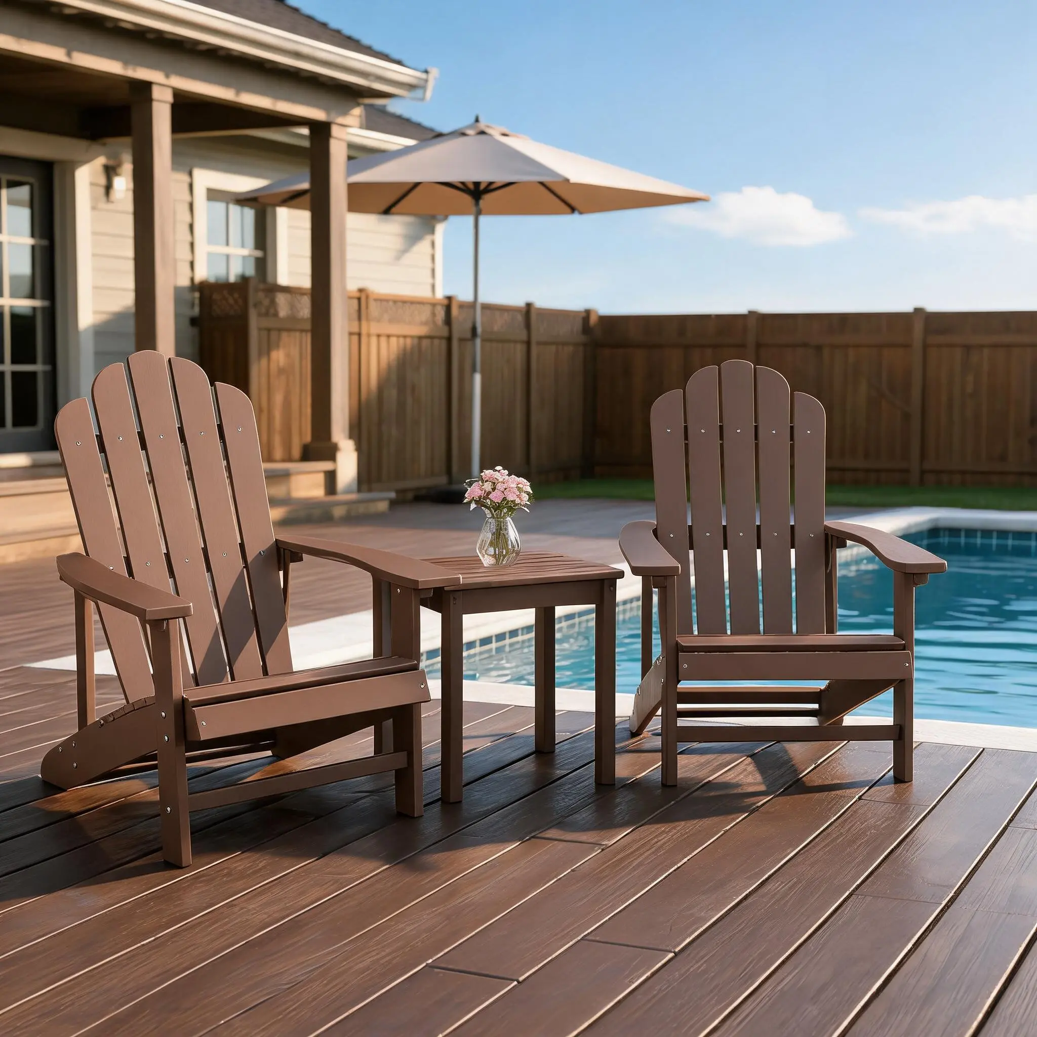 Folding Adirondack Chair 1PC Weather-Resistant Patio Chair with Wide Armrests & High Backrest, Fire Pit Chair for Garden Backyard Porch