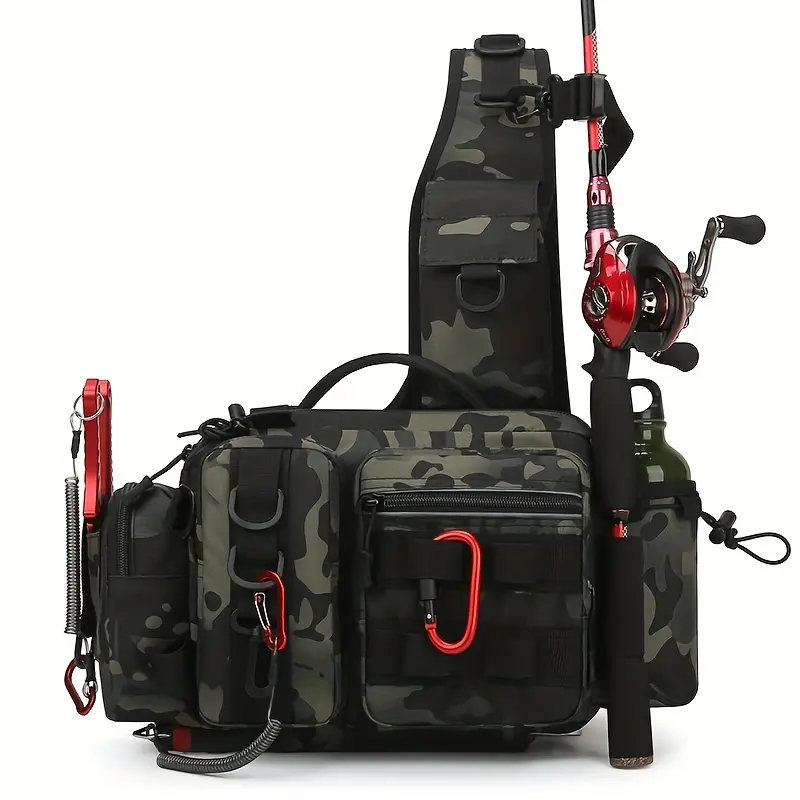 Outdoor Multifunctional Fishing Backpack, Fishing Storage Bag, Single-Shoulder Tactical Fishing Gear Bag, Fishing Supplies, Adjustable Strap Design, Ideal for Fishing, Hiking, and Camping