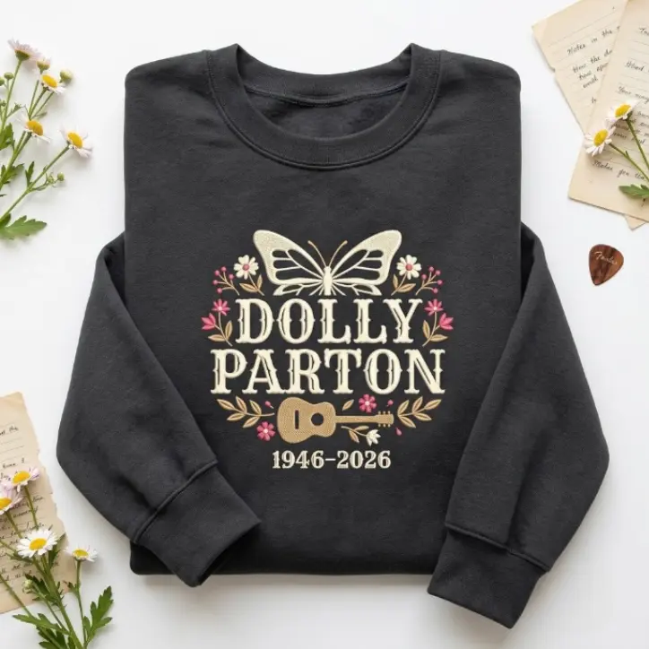 Dolly Parton 1946–2026 Embroidered Sweatshirt, Dolly Parton Memorial Crewneck, Country Music Legend Tribute Sweater, Vintage Country Singer Pullover, Dolly Fan Gift, Country Music Apparel