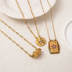 Vintage star tarot card LOVE colored zircon inlay design non-collision necklace jewelry Valentine's Day gift