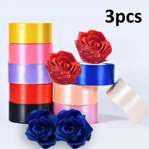 3-Pack Satin Ribbon Rolls, 4cm Width, 1.5 Inch X 22m, Multiple Colors, Perfect for Gift Wrapping, Bow Making, Crafts, Parties, Weddings