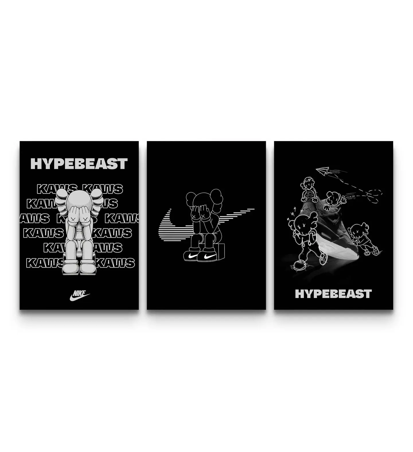 KAWS Hypebeast Poster Set – White on Black Nike Companion Art, Product without frame
