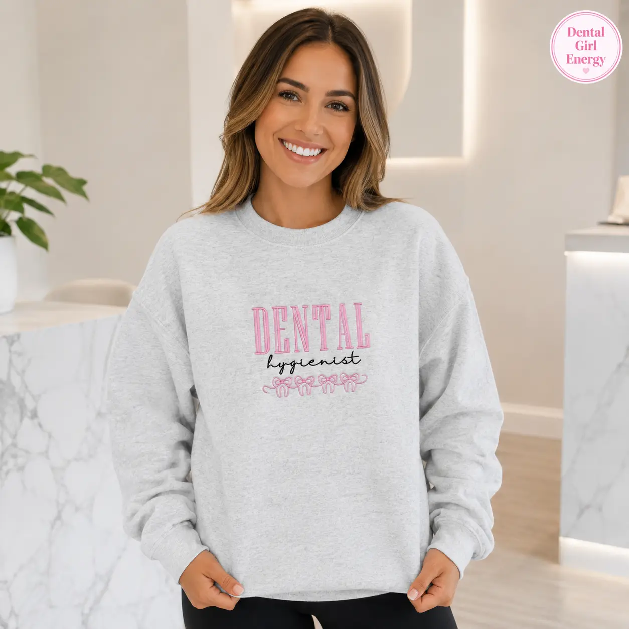 Embroidered Dental Hygienist Sweatshirt, Cute Bow Tooth Crewneck Pullover, Dental Student Gift, Dentist Appreciation Shirt for Women, Cozy Dental Office Sweatshirt