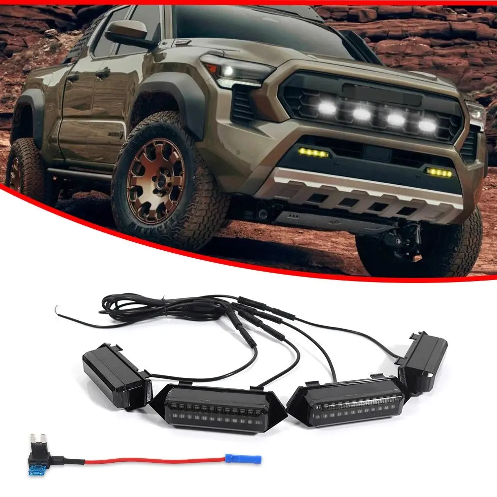 4PCS Brand new and quality Smoked White Full LED Front Grille lamps Lighting Kit For 24-up Toyota Tacoma TRD