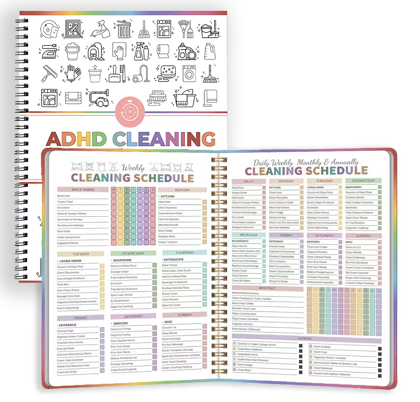 ADHD A4 Calendar Planner - Spiral Bound Checklist Organizer with Daily, Weekly, Monthly Schedules, Durable Cover, Smooth Pages for Home Office, Office Stationery Essential Notebook
