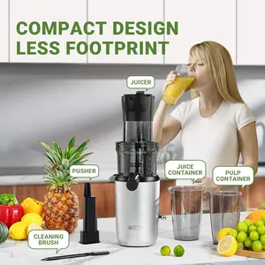 AMZCHEF SJ-033 Whole Fruit Juicer Machines, 80MM Large Feeding Chute Slow Masticating Juicer, Powerful Cold Press Juicers with Upgrade Auger, Double-Layer Filter, Retro Toggle Switch, Quiet Motor