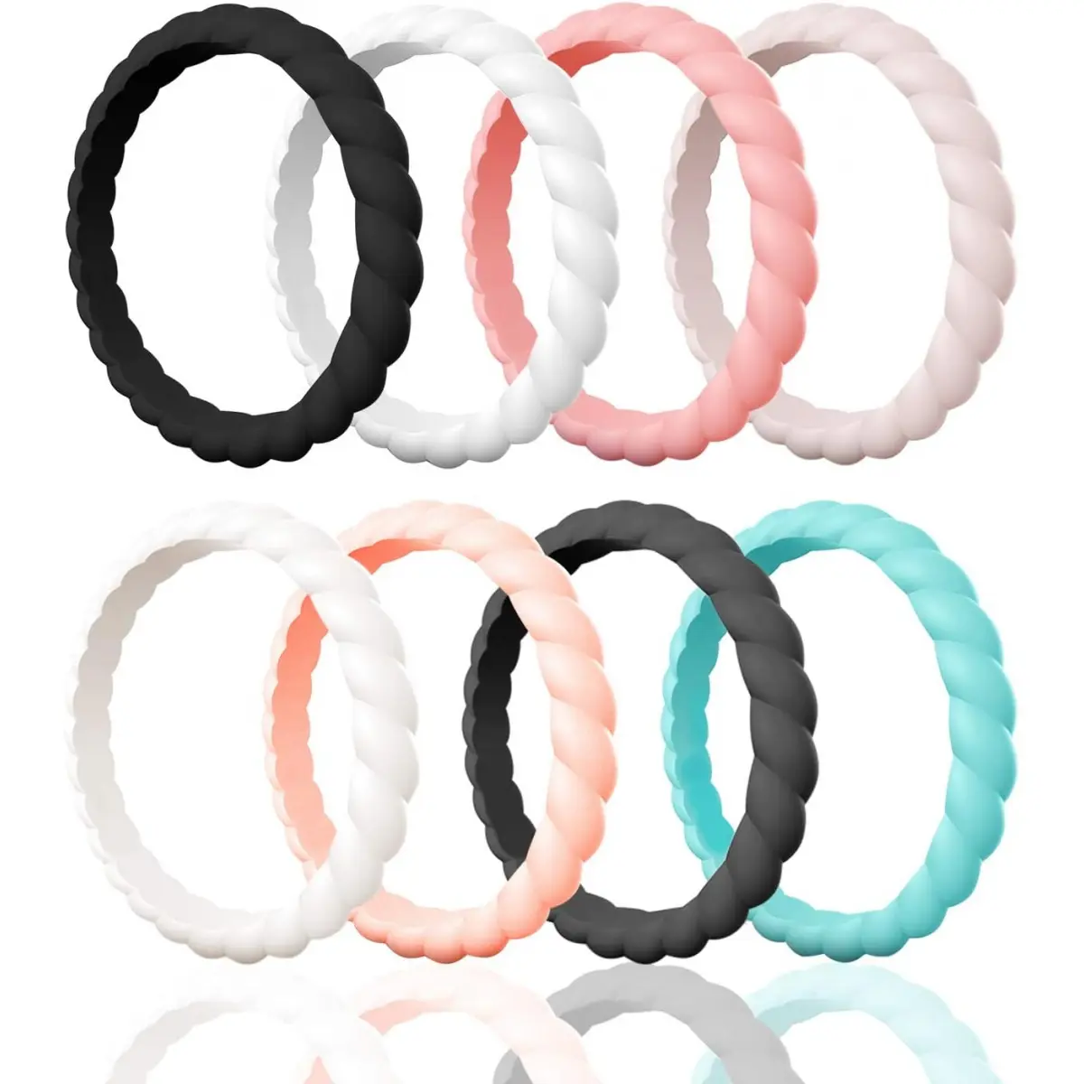 Women's 4-Piece Silicone Ring Set, Thin Braided Comfortable Elegant Everyday Rubber Bands, Non-Toxic, Skin-Safe, 4-Piece Set A, Flexible And Durable, Heat-Resistant, Lightweight, Safe For Sensitive Skin