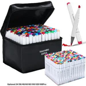 TOUCHMIGO Brush Markers,24 168 Color Double Tipped Alcohol based Art Marker Set for Artist Adults Coloring Illustration,Drawing,Sketching,Brush & Chisel Dual Tips,Refillable Ink with Carrying Case