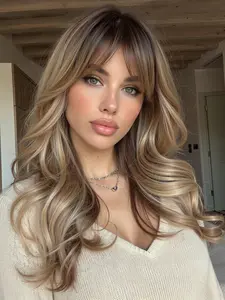 Dark Root Ash Blonde Long Wavy Wig |  Heat Resistant Synthetic Hair for Daily Wear