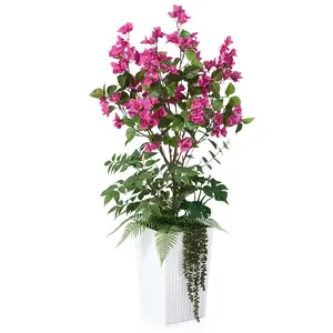 VeriNatural 4FT Mixed Greens and Bougainvillea Artificial Plants with Black Taper Planter for Indoor & Outdoor (VN146)
