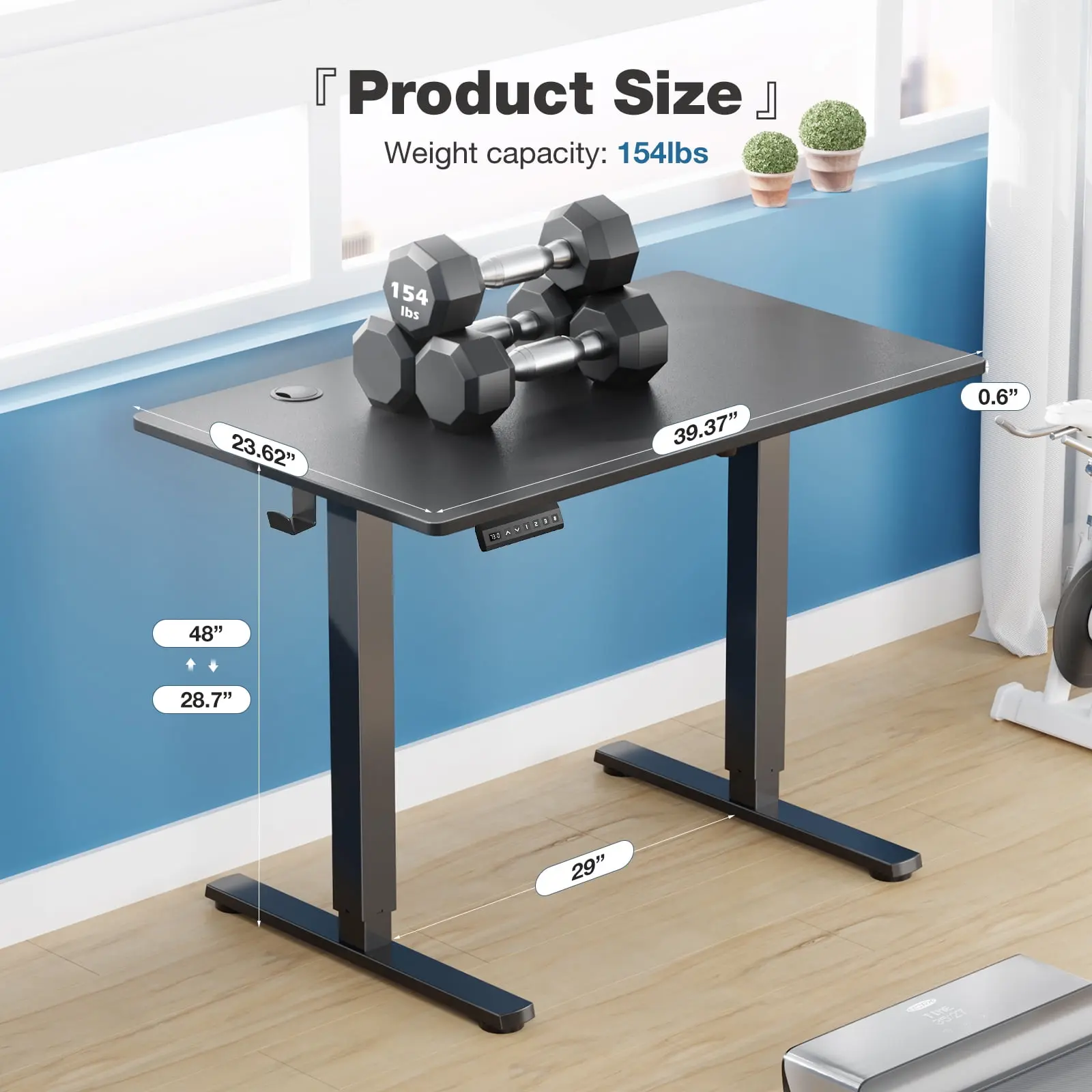 edx Electric Standing Desk, Height Adjustable Desk, 40 x 24 Inches Ergonomic Stand up Desk with Memory Preset and T-Shaped Metal Bracket for Home Office
