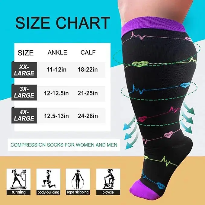 MhzyCaus Plus Size Compression Socks – High Elastic Support for Big Calves, Quick-Dry Breathable Nylon, Anti-Slip & Anti-Friction for Running & Fitness MhzyCaus Plus Size Compression Socks – High Elastic Support for Big Calves, Quick-Dry Breathable Nylon, Anti-Slip & Anti-Friction for Running & Fitness