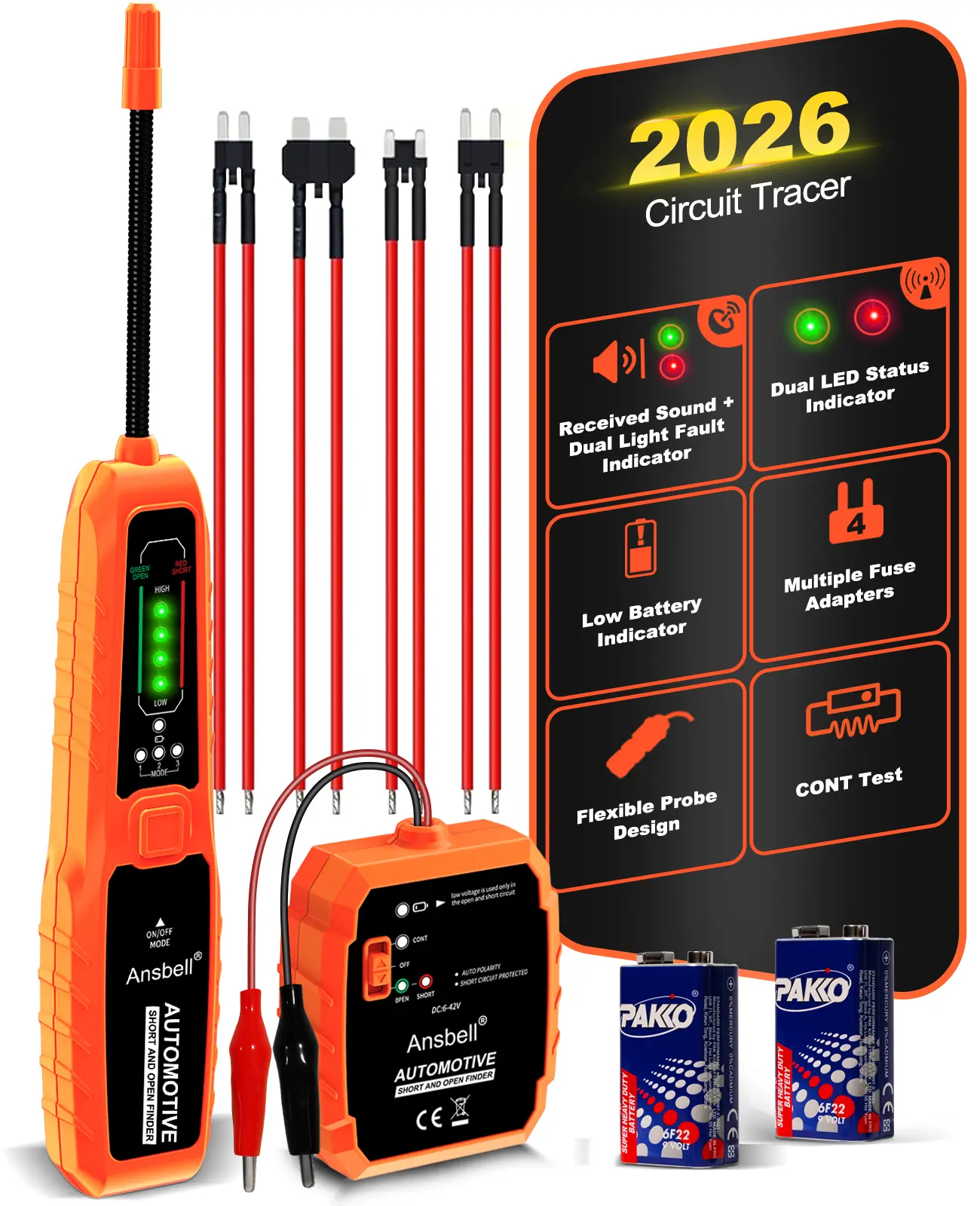 Automotive Electrical Wire Tracer & Circuit Tester, 6-42 VDC Cable Open and Short Finder, Circuit Breaker Finder Tool Kit, Short Finder Mechanic Tool