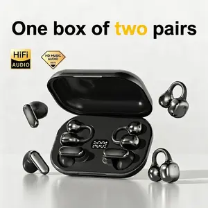 Two Pairs Wireless Earbuds, Open-Ear Clip-On & In-Ear Design with LED Display, Comfortable Fit Bluetooth Earphones for Runningt Fit Gaming Earphones for Running Workout Couple Tech Gift