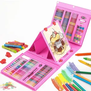 208 PCS Art Supplies, Drawing Art Kit for Kids, Art Set with Double Sided Trifold Easel, Oil Pastels, Crayons, Colored Pencils, Watercolor Pens Gift for Girls and Boys,   Easter Gifts,   Pink