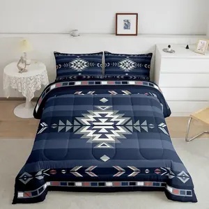 Southwest Native Design Luxury Bedding Set,Southwestern Geometric Designer Comforter,Soft Tribal Comforter,Blue Duvet Set,Room Decor Quilt