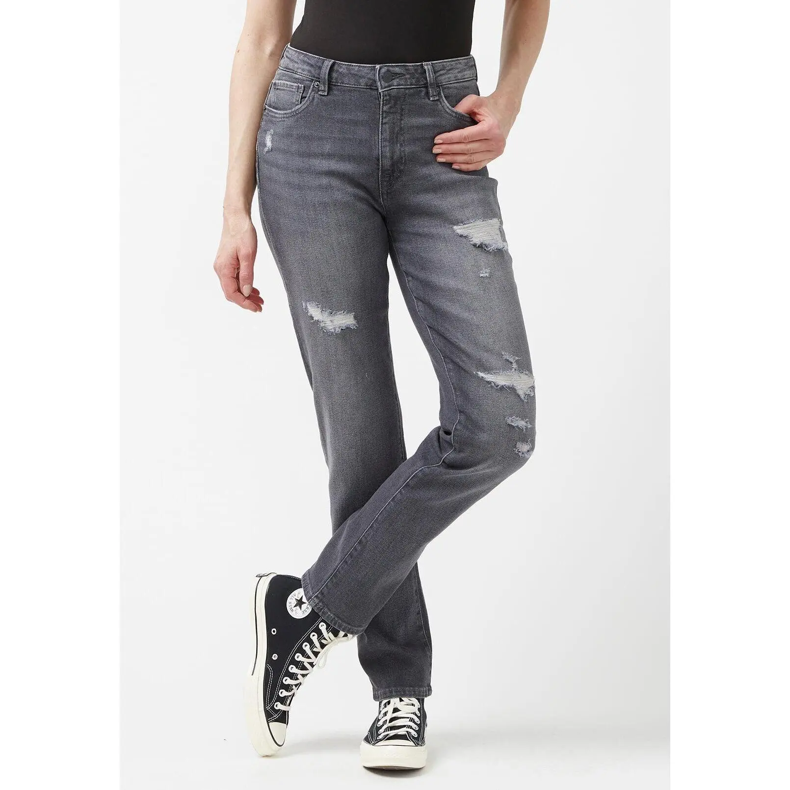 Jayden Women's High Rise Straight Jeans, Authentic Grey - BL15845