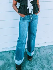 Super High Rise Cuffed Baggy Wide Leg Jeans
