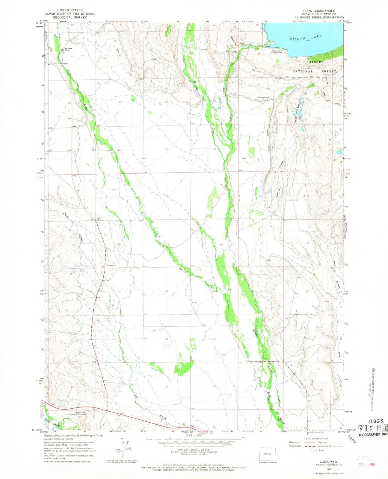 Cora Wyoming USGS Topographic Quadrangle Map, 1964, 1:24000