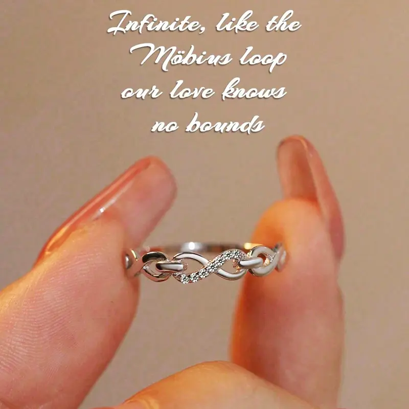 Women's S925 Sterling Silver Elegant Fashion Infinity Band Ring - Handcrafted for Precision, 32 Micro-Zirconias, Durable Daily Wear Jewelry Gift