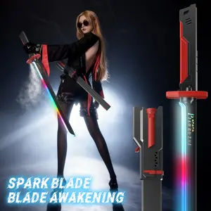 Spark-Effect Sword 31.5" LED Blade with Mist Smoke Auto-Eject Sheath Type-C Recharge Replaceable Flint Spark for Cosplay Ultimate Galaxy War Blade Electronic Toy