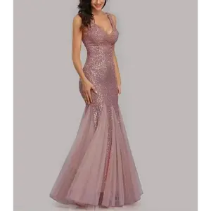 (New)CHENGDEFA Elegant Women's Sequin Lace Long Evening Bridesmaid Dress, Sweetheart Neckline Sleeveless Design with Slit Tulle Mermaid Hem, Perfect for Formal Wedding Party Fabric Polyester Womenswear Workwear Chic