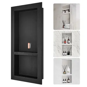 VEVOR Shower Niche Ready for Tile 40.64 x 81.28 cm, TikTokShopBlackFriday, Double Shelf Organizer, Square Corners Wall-inserted Niche Recessed, Sealed Protection Modern Soap Storage Niche for Shower Bathroom, Black