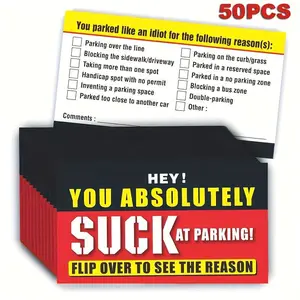 50 Pack 3.5 x 2.1 Inch Fun Parking Reminder Cards, Ideal for Car and Motorcycle Owners, Writeable Warning Cards for Illegal Parking, Custom Message Card