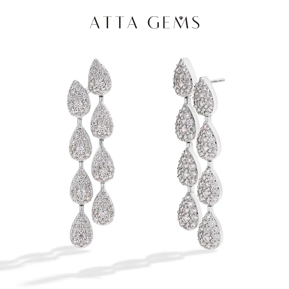 Women's Luxury 3.12 Carat D-VVS1 Lab Created Moissanite Teardrop Dangle Statement Earrings, Bridal Drop Shining Fine Jewelry for Party Gifting, Model E019, summerwins, Bridal Drop Earrings, Shining Earrings