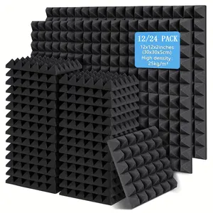 24PCS/12PCS Pyramid Acoustic Foam Panels, High Density Fireproof Soundproof Foam Tiles for Recording Studio and Noise Reduction, Ideal for Home Theater Office Podcast and Music Room Acoustic Treatment