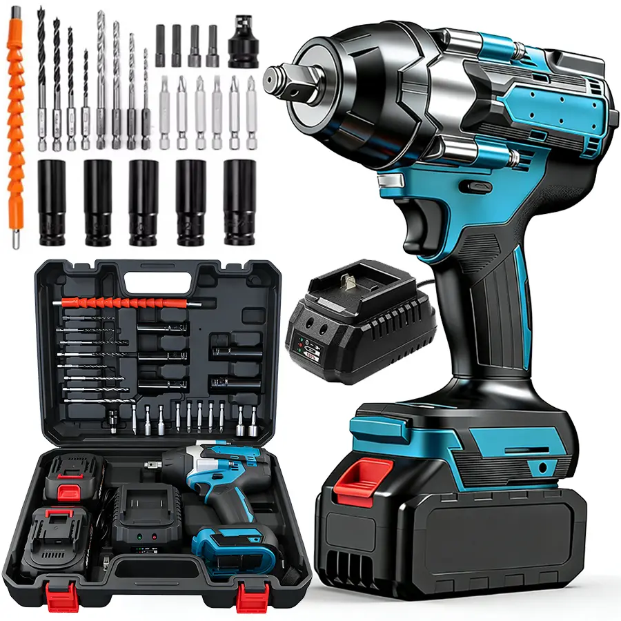 700N.m  Brushless Impact Wrench, 1/2" Cordless Impact Gun w/ 2x 4.0Ah Battery, Fast Charger & 5 Sockets, 3800RPM Electric Impact Driver for Truck Car/Home DIY/Industry