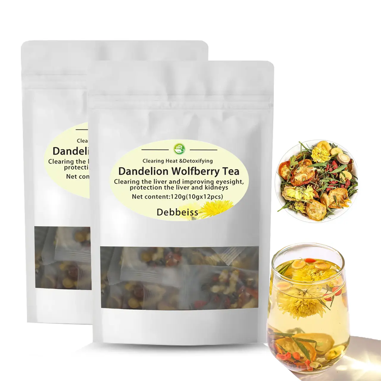 Dandelion Wolfberry Tea Bags for Kidneys & Liver Health I Natural Herbal Tea | Traditional Chinese Wellness Tea Contains Chrysanthemum Cassia Seed  I With Orange Peel Gardenia I Organic Dandelion Root Tea |JX.Herbal Tea