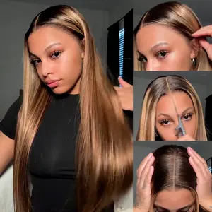 [Comb Sale] Megalook 24/26inch Highlight 2p427 balayage Straight /Water Wave 13x6 Glueless Transparent Lace Wigs Plus 30‘’#Natural Black Throw On Wig Beginner Friendly