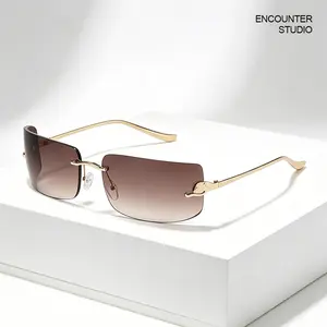 Polarized Large Retro Sunglasses for Women Men,Summer Beach Outdoor Trendy Casual UV400 Rimless Sunglass Unisex