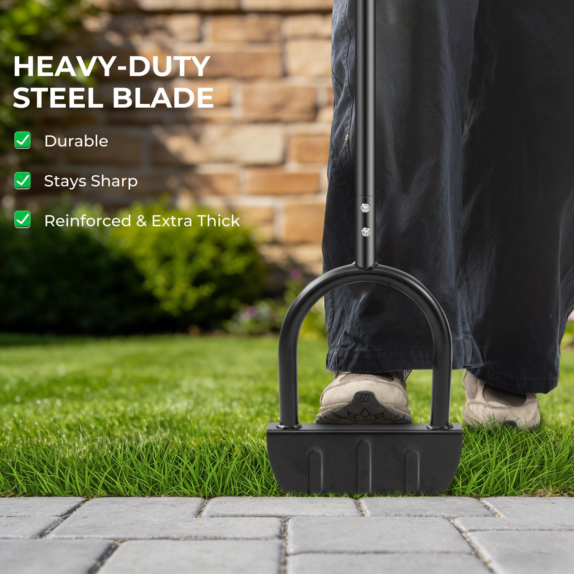 ennvaofficial serrated lawn trimmer, Multi-Functional Garden Flat Shovel.half-moon-shaped lawn trimmer with T-handle, long-handled step-by-step trimmer suitable for walkways and lawns, 38inch