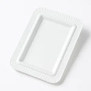 Premium White Rectangle Plastic Appetizer Plates - 5"x7", 32 Pack