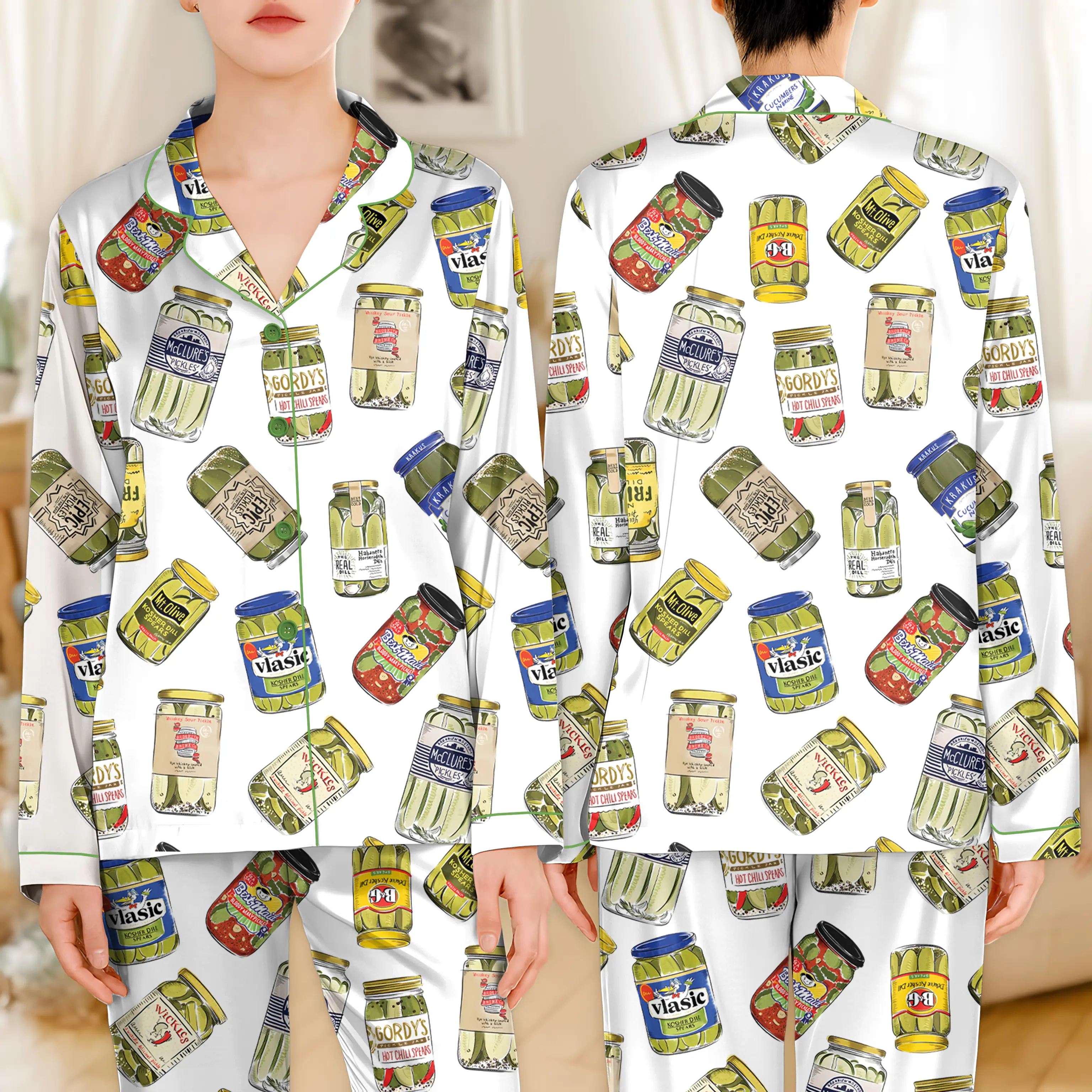 Pickle Pajamas Set, Canned Pickles Satin Pajamas, Dill Pickle Lover Gift, Homemade Pickle PJ Shorts Set, Pickle Jar Pajama, Foodie Nightwear
