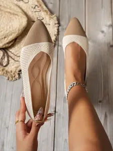 Women's Pointed Toe Flat Knit Shoes, Colorblock Design, Comfortable Casual Spring Low Top Single Shoes, All Season Footwear, Ballerina Flats, Summer Flat