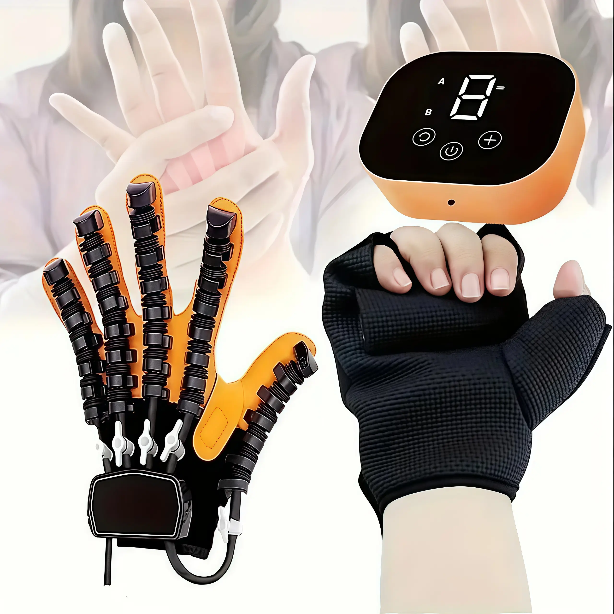 Upgraded Orange Plug-In Smart Robotic Glove - Adjustable Exercise Machine with Mirror for Accurate, Efficient Hand Strength Training, Finger Rehabilitation, Accelerates Recovery (Medical First Aid Supply)