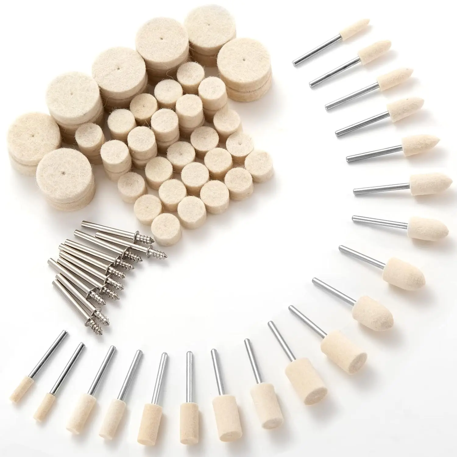 130Pcs Felt Polishing Buffing Wheel for Dremel Rotary Tool Wool Felt Polishing Pad Wheel Set for Rotary Tool Drills with 1/8" Shank, for Watch and Jewelry Polishing Kits